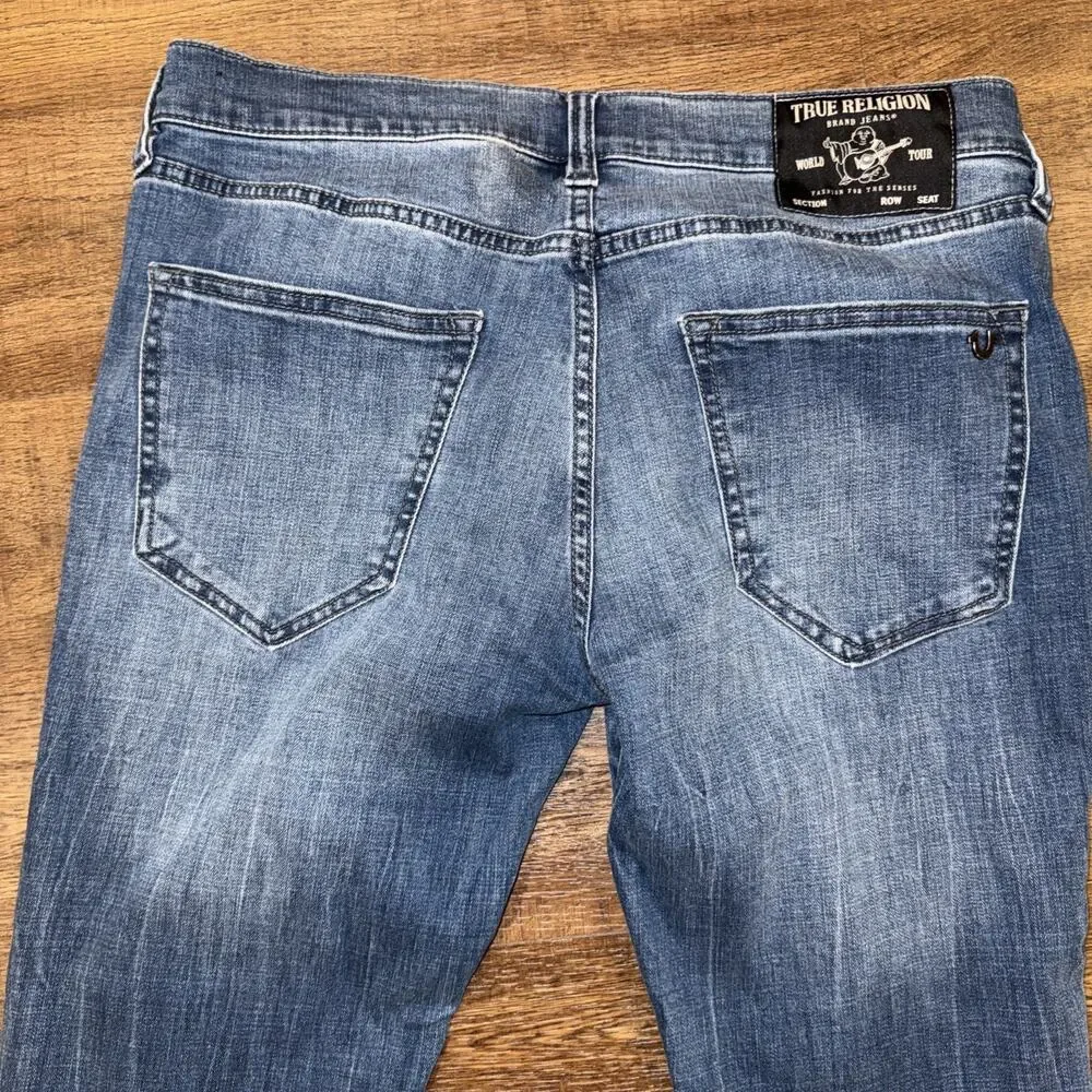 TRUE RELIGION Tony Straight Jeans Mens Size 34 (34x31) Medium Wash Blue